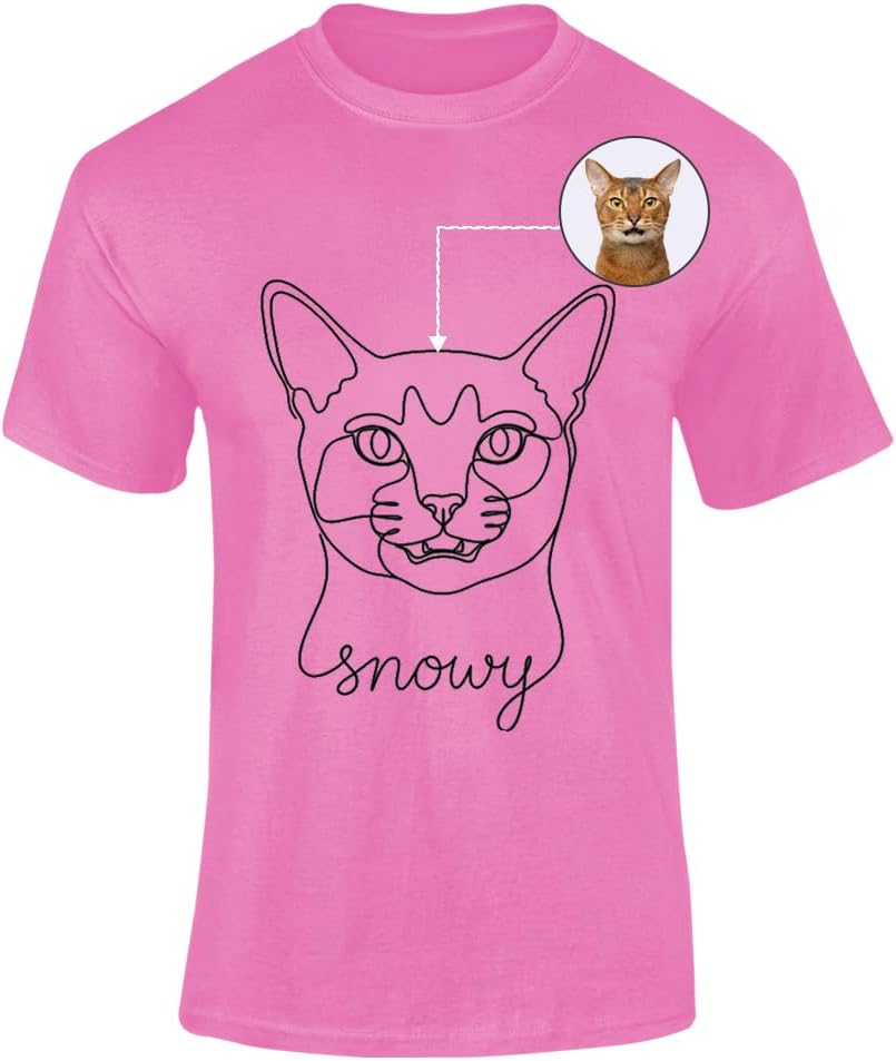 Personalised Pet Portrait T Shirt Adults Kids Custom Cat Dog Outline Art Name Sketch Drawing Graphic Top