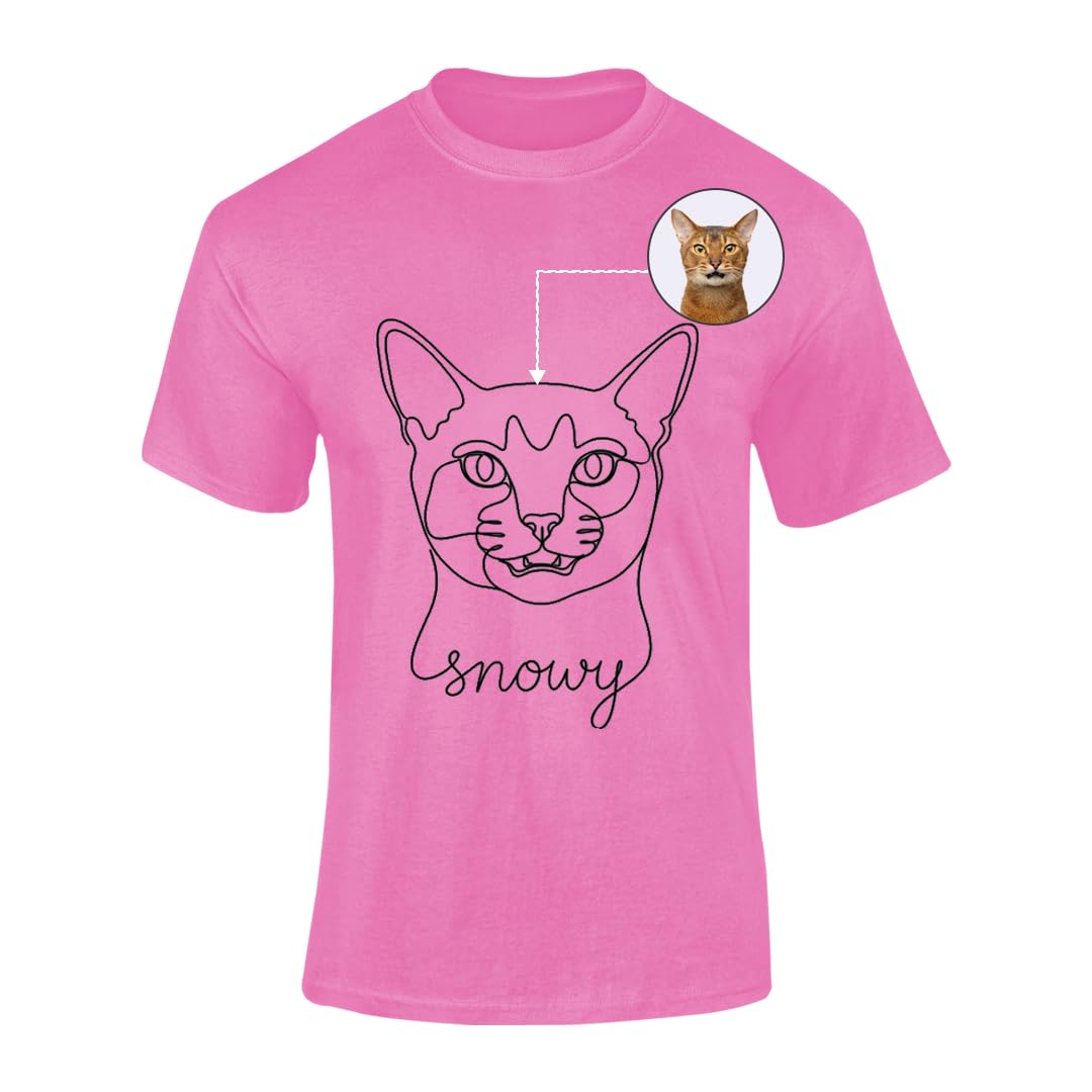 Personalised Pet Portrait T Shirt Adults Kids Custom Cat Dog Outline Art Name Sketch Drawing Graphic Top