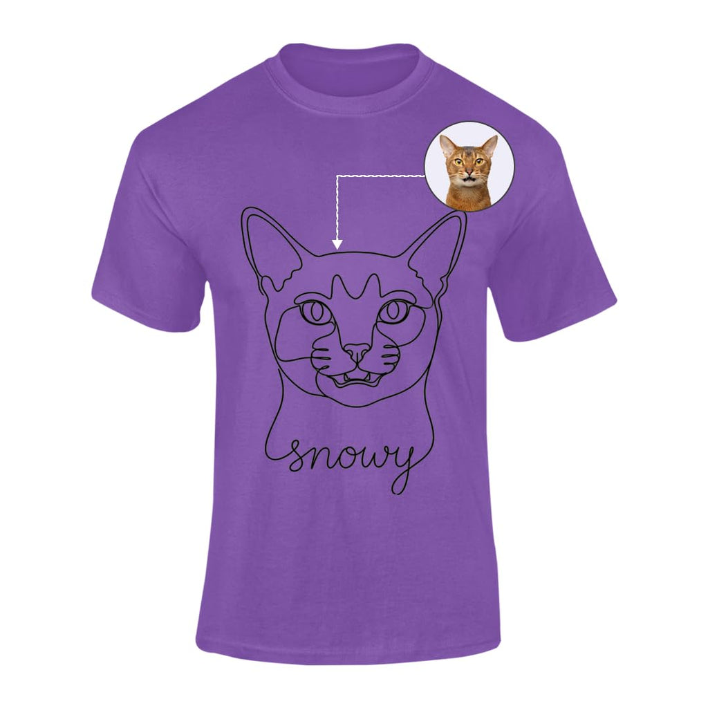 Personalised Pet Portrait T Shirt Adults Kids Custom Cat Dog Outline Art Name Sketch Drawing Graphic Top