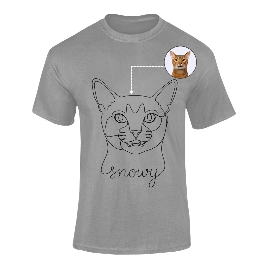 Personalised Pet Portrait T Shirt Adults Kids Custom Cat Dog Outline Art Name Sketch Drawing Graphic Top