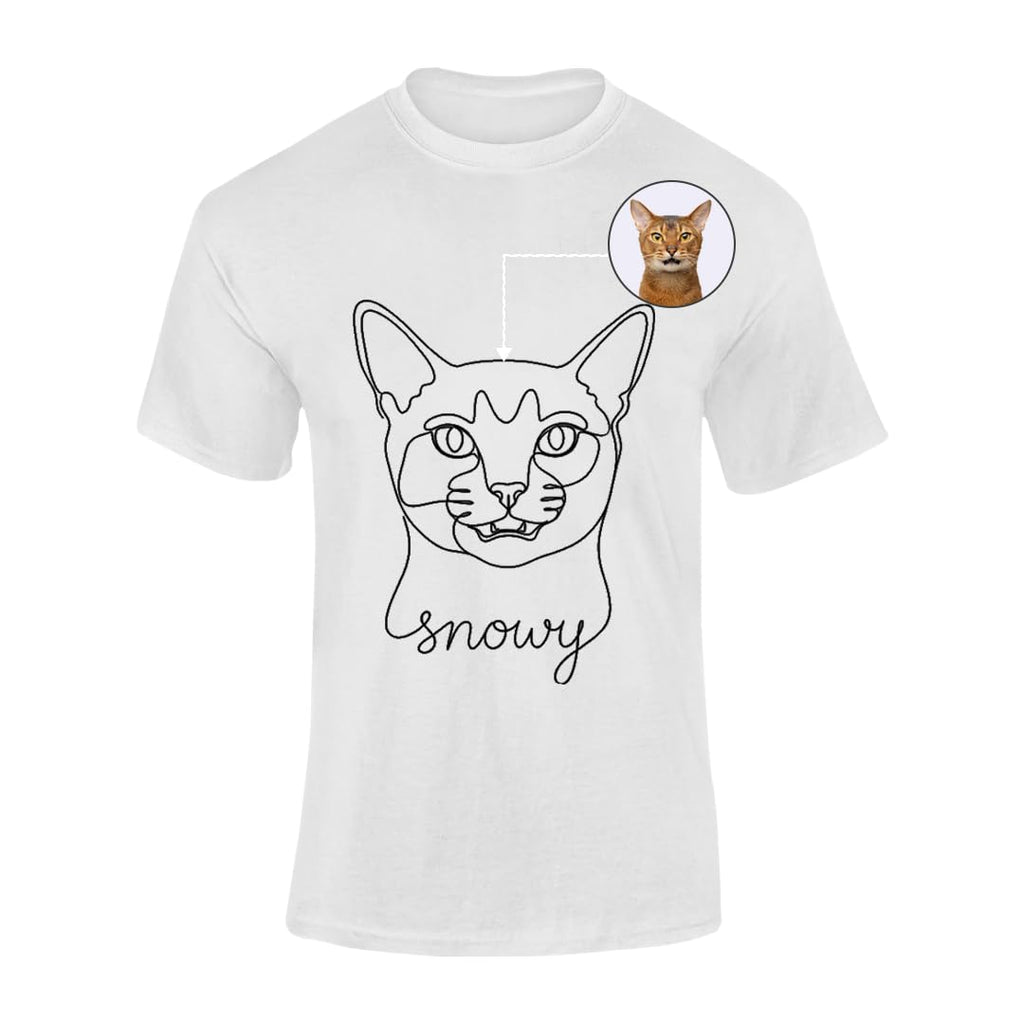 Personalised Pet Portrait T Shirt Adults Kids Custom Cat Dog Outline Art Name Sketch Drawing Graphic Top