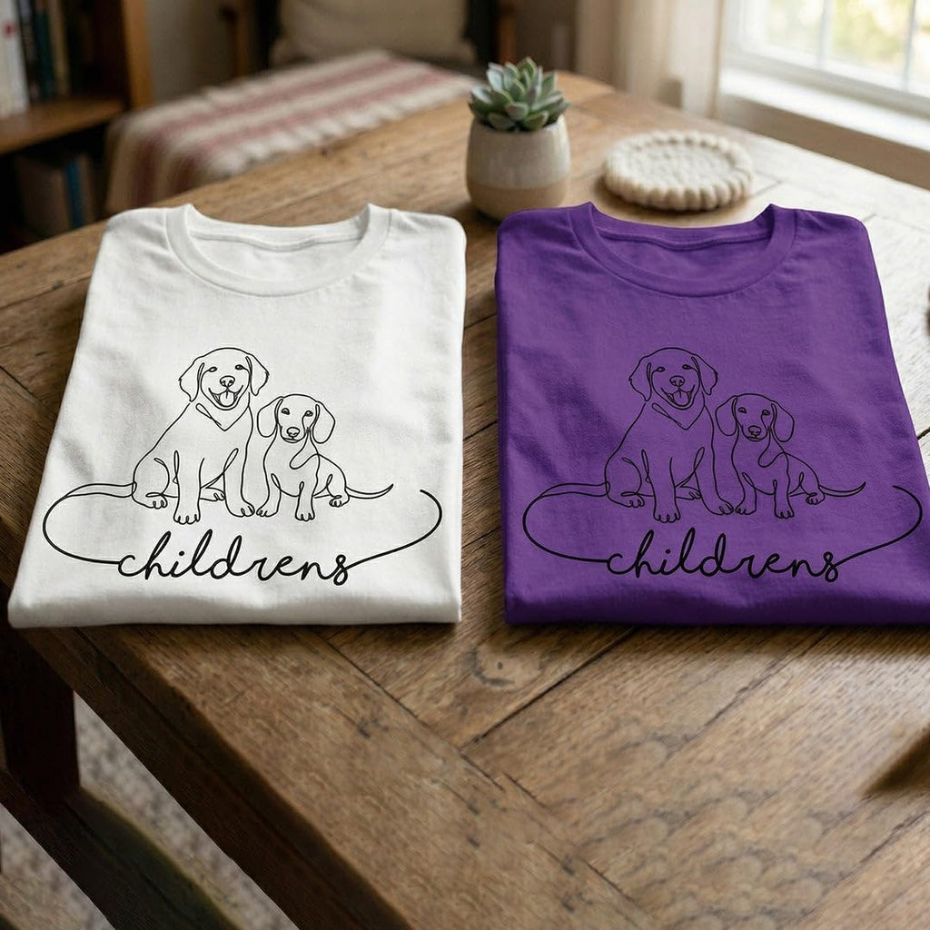 Personalised Pet Portrait T Shirt Adults Kids Custom Cat Dog Outline Art Name Sketch Drawing Graphic Top