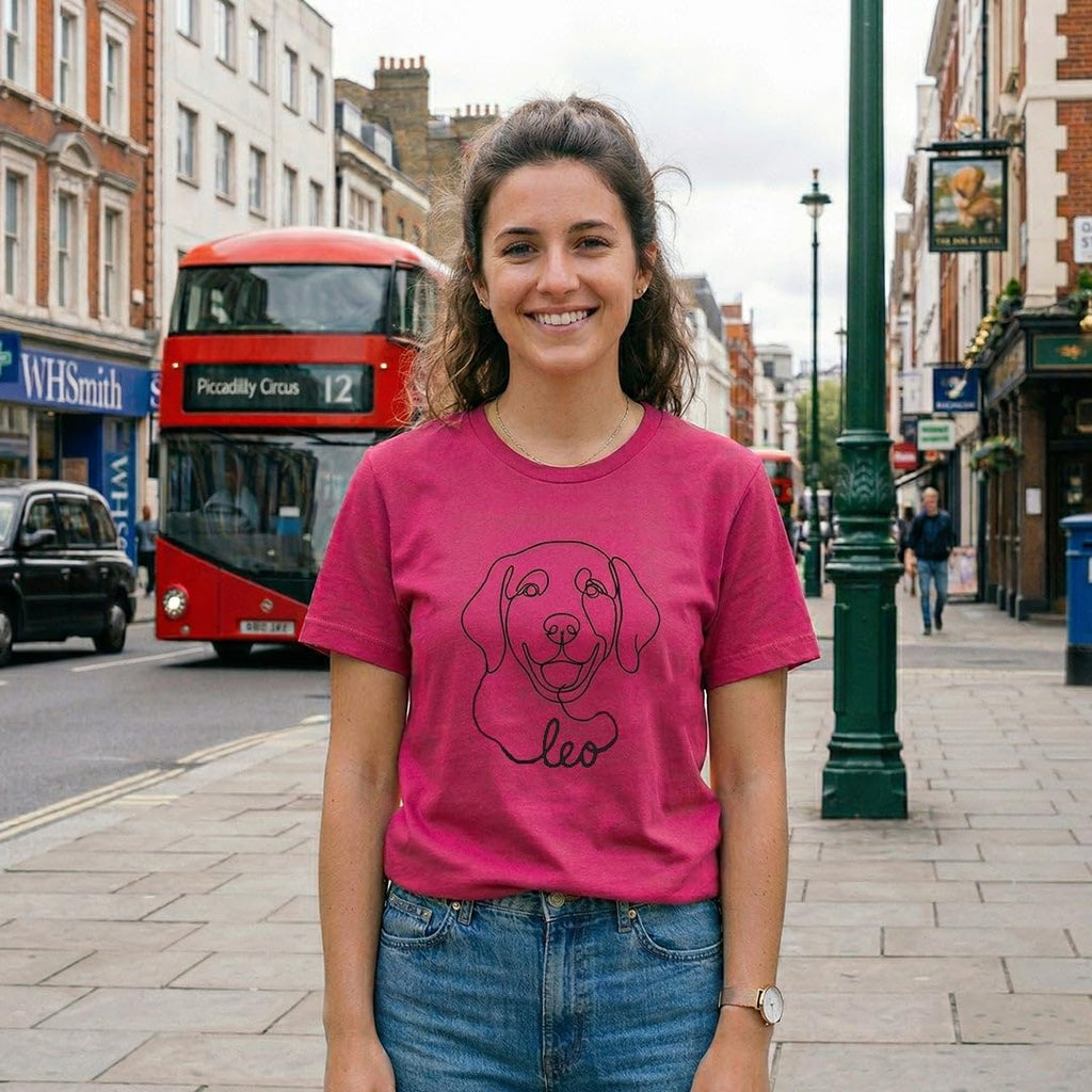 Personalised Pet Portrait T Shirt Adults Kids Custom Cat Dog Outline Art Name Sketch Drawing Graphic Top