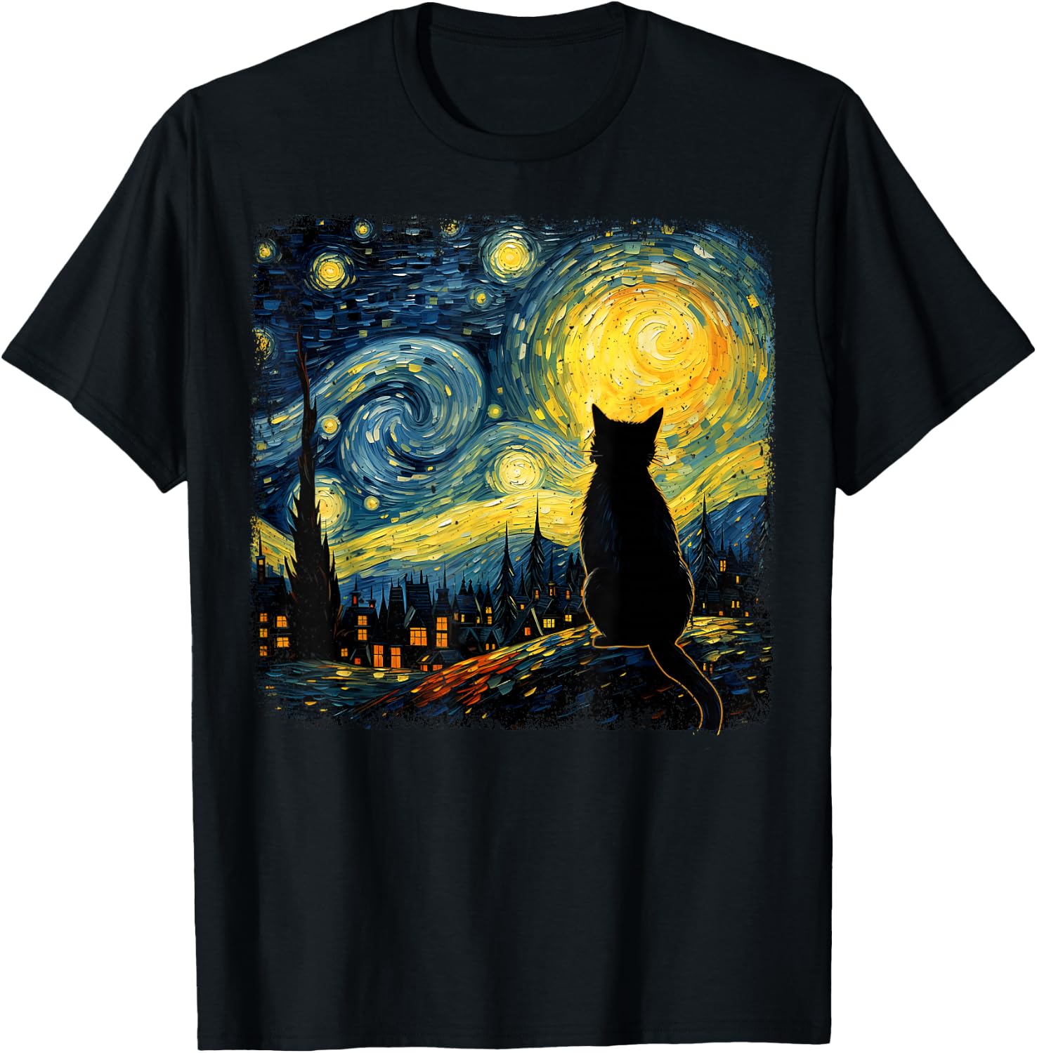 Cat Starry Night Van Gogh Cat For Cat Lover Cat Mom Cat Dad T-Shirt