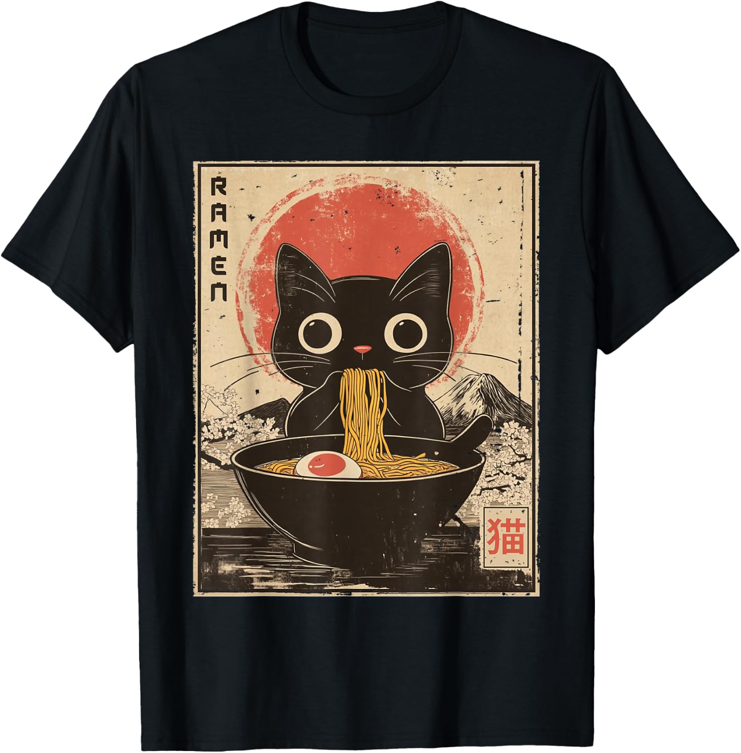 Funny Cat Eats Ramen Noodles Japanese Kawaii Anime Cat T-Shirt